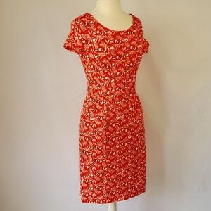 Boden SS Jersey Dress Orange w/ White Floral Print Size 6P